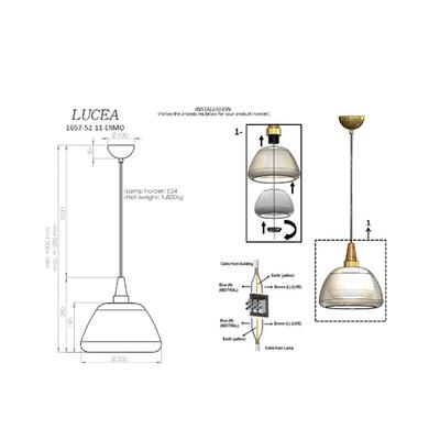 Lucea Hängelampe Ermo, weiß/klar, messing, Ø 30 cm, Glas/Metall Image