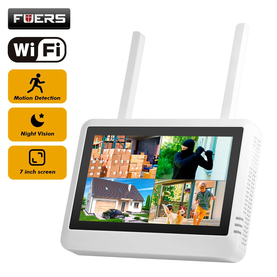 FUERS 7-Zoll-NVR-Bildschirm 8CH Wireless NVR Security WIFI System Kit H.265 Überwachung CCTV Audio Video Recorder Image