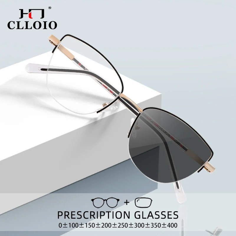 CLLOIO Mode Cat Eye Halb-Rahmen Myopie Rezept Brillen Hyperopie Lesebrille Frauen Anti Blue Ray Optische Brillen Image