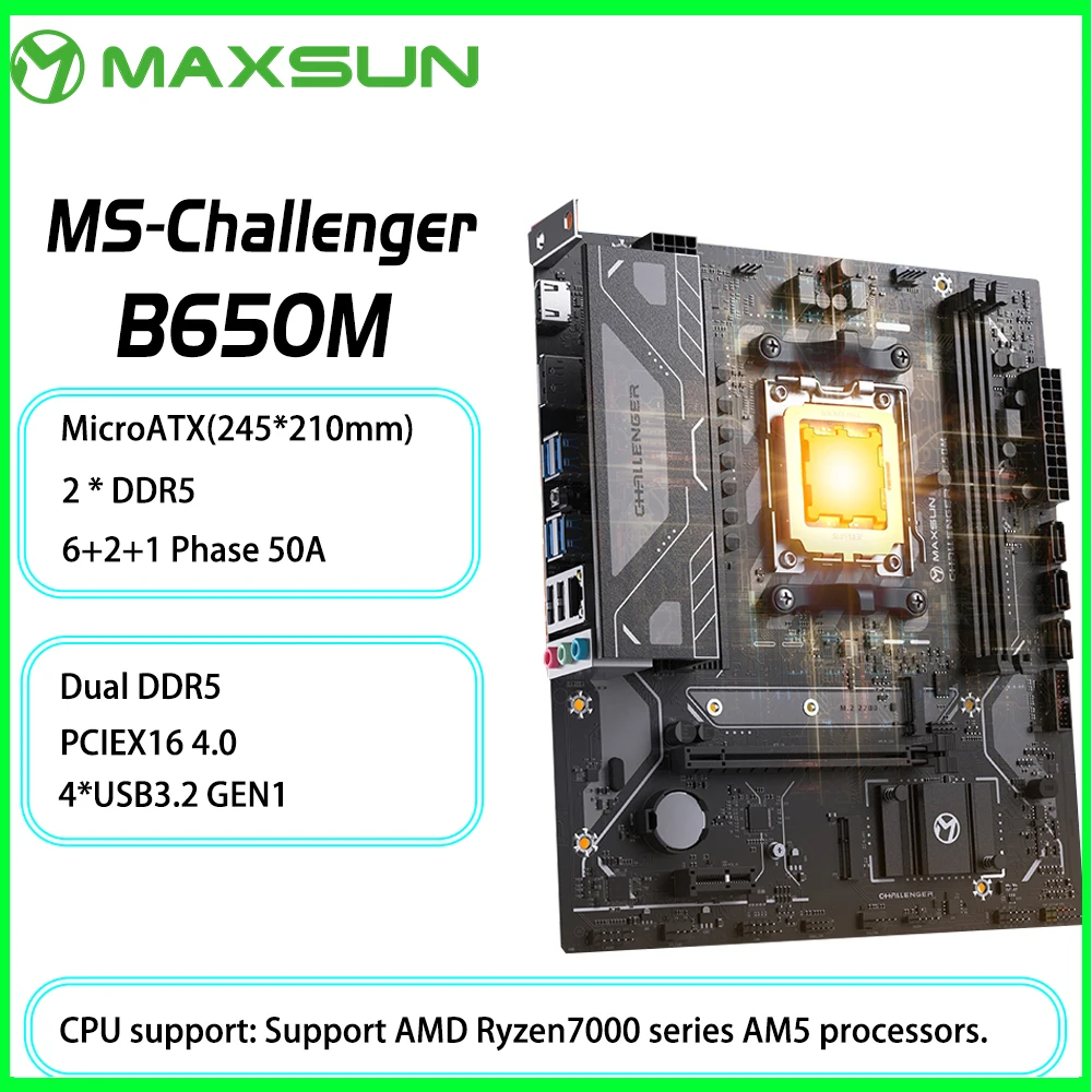 MAXSUN Mainboard B650M Computerkomponenten Spiel-Motherboard Zweikanal DDR5 M.2 unterstützt AMD CPU AM5 7500F 7900X 7700X 7600X