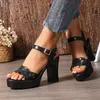 Sandalen für Damen, Absätze, Sommer 2024, Blockabsatz, Damenschuhe, Keilabsatz mit Plateauschuhen,
