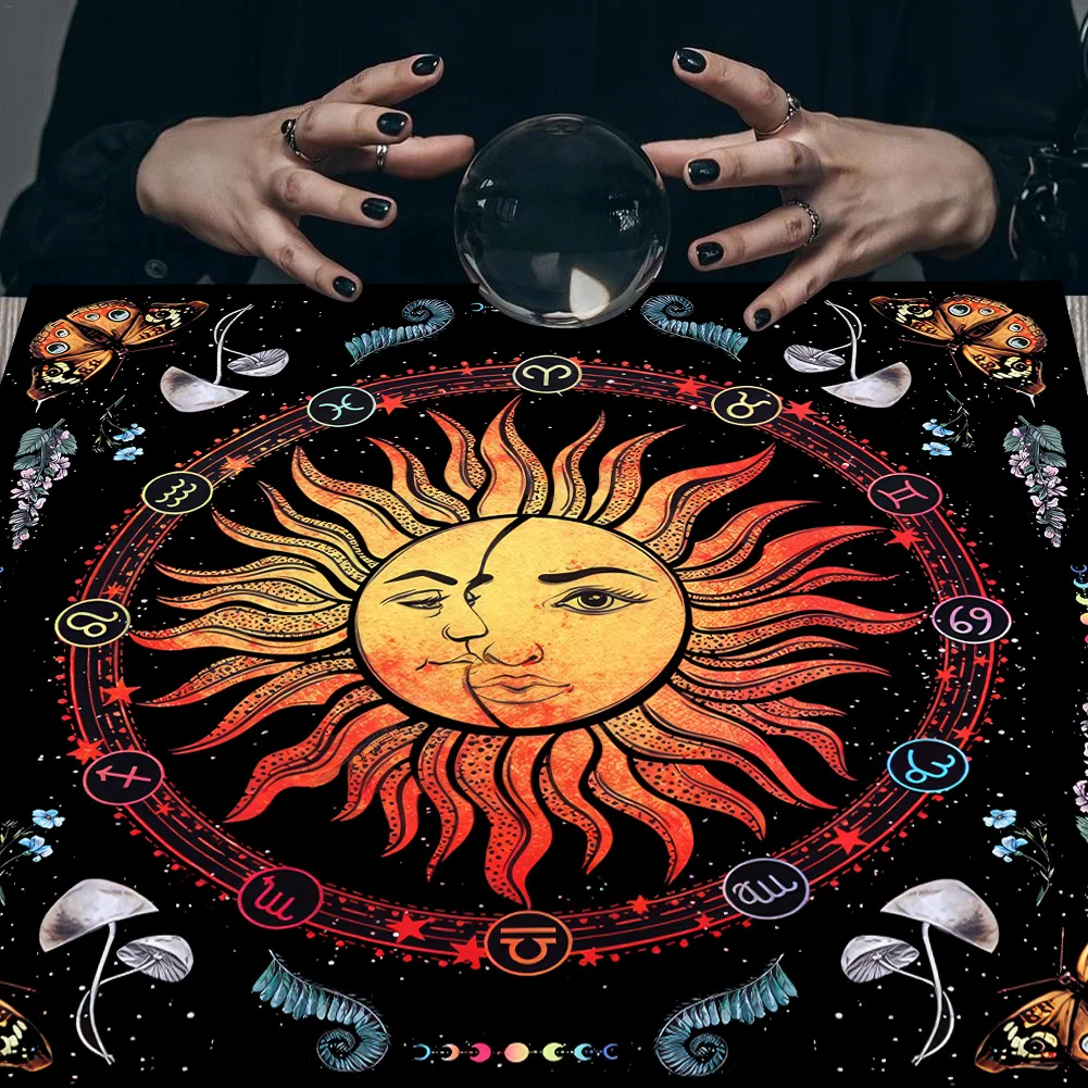 75X75CM Sonne Mond Tarot Tischdecke Hexerei Astrologie Sonne Gesicht Altar Karte Matte Mondlicht Blume Tischdecke Tischdecke Dekor Image