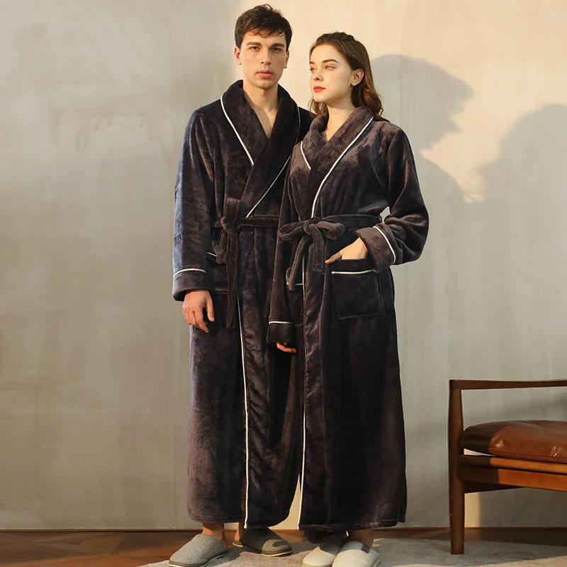 2023 neue Winter männer Pyjamas Hause Kleidung Flanell Langarm Nachthemden Bademantel Mode Revers Weibliche Nachtwäsche Image