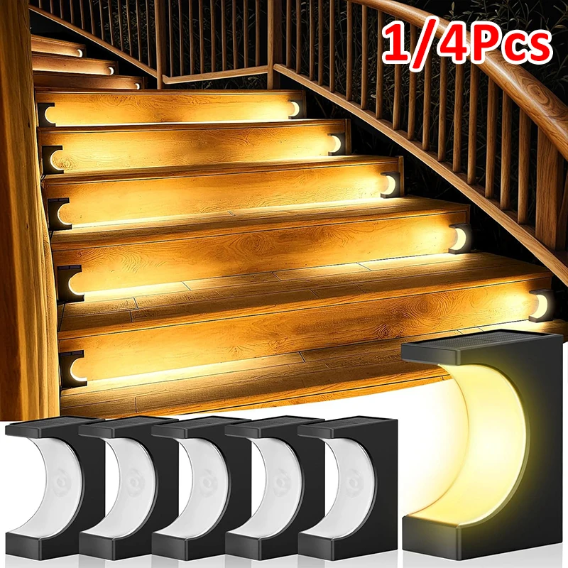 1/4PCS LED Schritt Lampe Solar Treppen Licht Outdoor IP65 Wasserdichte Solar Licht für Garten Deck Pfad balkon Dekor Beleuchtung Image