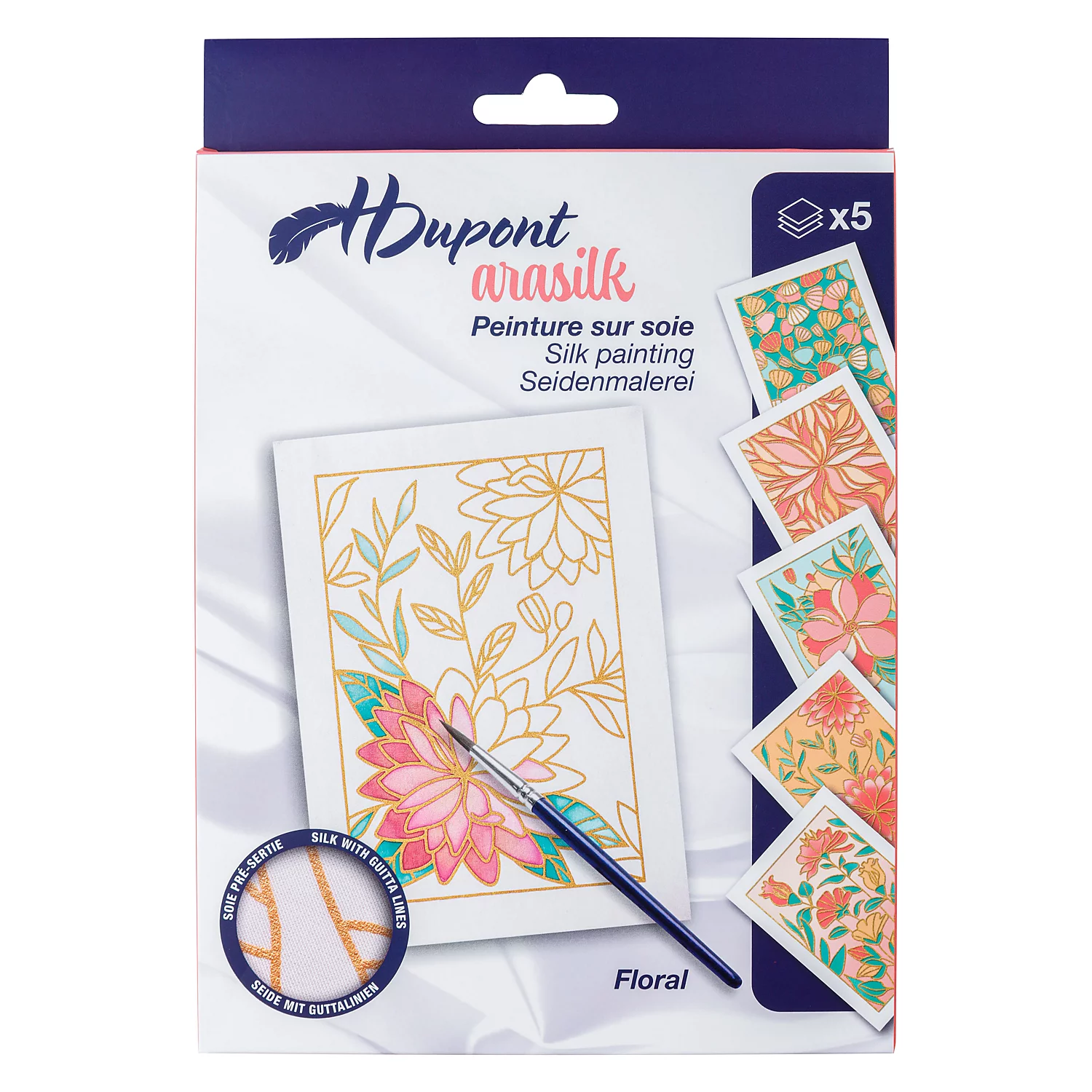 Seidenmalerei Karten-Set Floral, 5 Stück Image