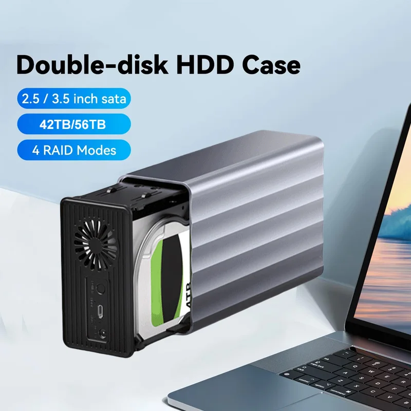 Dual Bay HDD/SSD-Gehäuse 2,5/3,5 Zoll externes Festplattengehäuse Dual Bay HDD Docking Station Array mit RAID-Funktion für PC Image