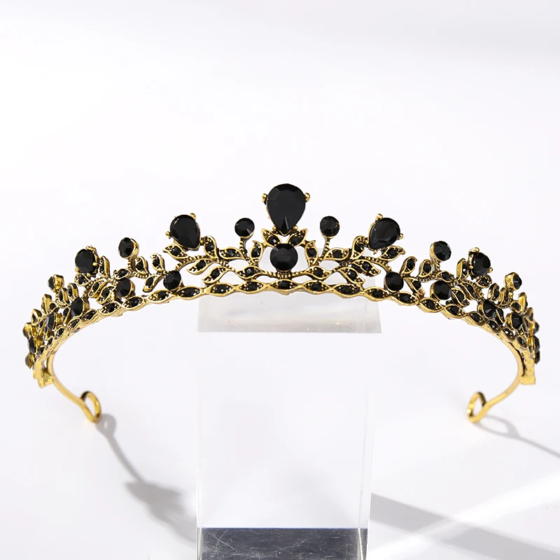 Mode elegante Vintage kleine barocke schwarze Kristall Diademe Kronen für Frauen Mädchen Braut Hochzeit Haarschmuck Accessoires Image