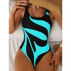 Women's Swimsuits One Piece Monokini High Cut Swimsuit Backless Tummy Control High Waist Slim Vacation Vintage Graphic Geometric U Neck Sleeveless Bathing Suits