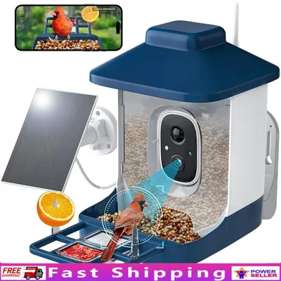 Smart Bird Feeder Camera 1080P AI Bird Identification Solar Powered WiFi Night Vision Cloud Storage