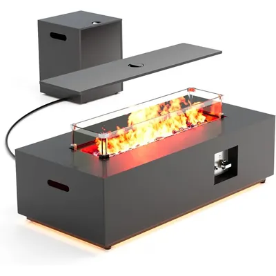 42 Inch Propane Fire Pit Table, Outdoor Gas Fire Pit Table with Waterproof Cover, Rectangular Fire