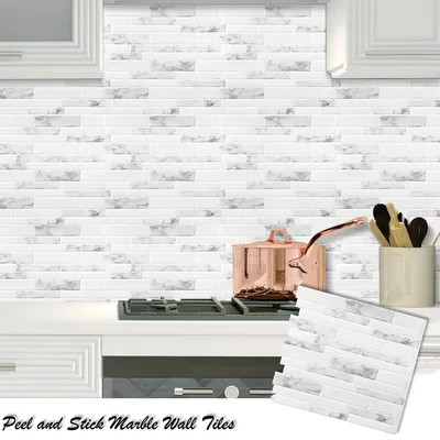 10 Sheets Peel and Stick Marble Wall Tiles Strong Adhesive Waterproof Vinyl Wallpaper ForFor Kitchen Living Room Bathroom Decor