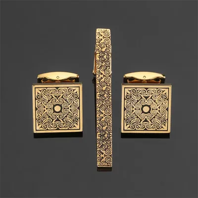 Classic men's French shirt cufflinks tie clip set high-quality metal love rose print clip cuffs