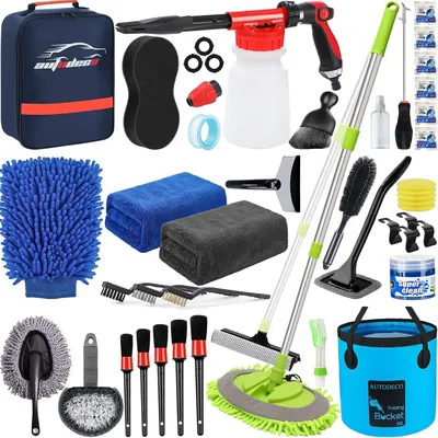 AUTODECO 42Pcs Car Wash Detailing Kit Cleaning Kits with Foam Gun Sprayer Wash Brush with Long