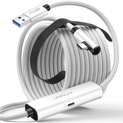 Upgraded 2-in-1 Link Cable for Oculus Meta Quest 3S/3/2/ Pro, 2-in-1 High-Speed 5Gbs USB3.0 to USB-C