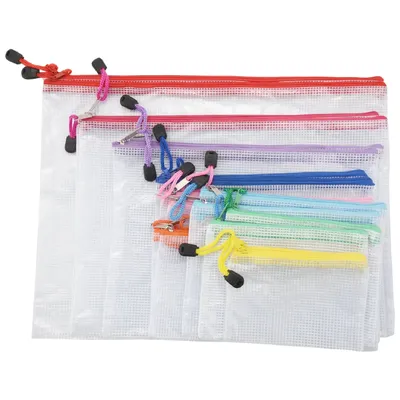 Y06A 18 Pack 8 Sizes Zipper Mesh Pouch, Waterproof Zipper File Bags Document Pouch Multipurpose