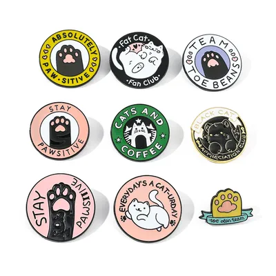 9 Pcs Cartoon Lovely Kitty Series Brooch Fashion Circular Metal Enamel Badge Clothing Backpack