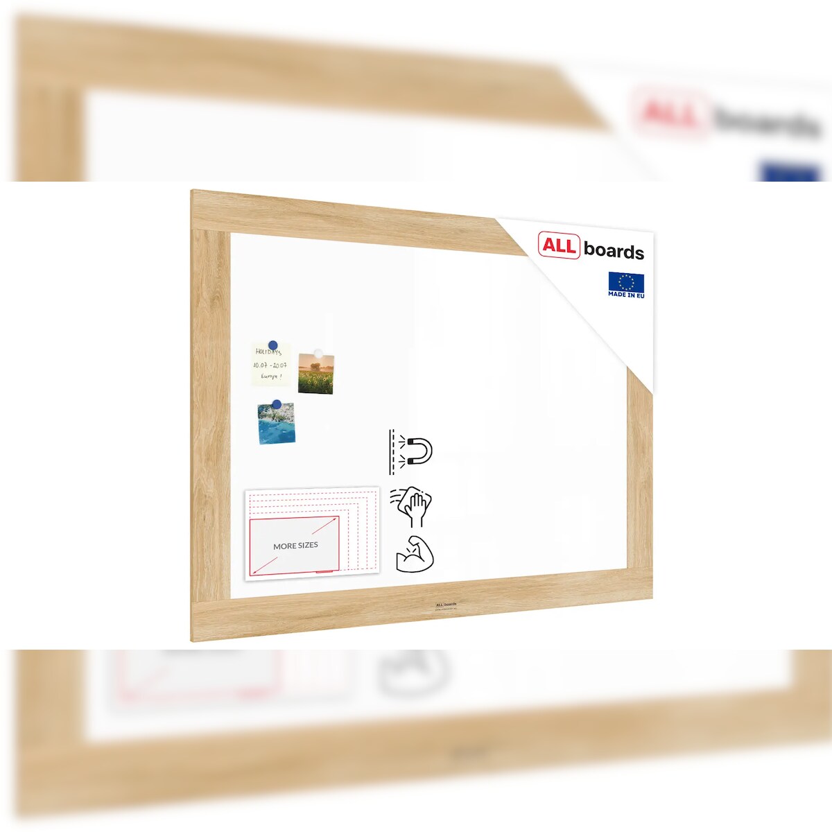 ALLboards Magnetisches Whiteboard, trocken abwischbar PREMIUM 120×90 cm, massiver Rahmen im Eichendesign Image