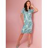 Druckkleid CREATION L PREMIUM "Seiden-Kleid", Damen, Gr. 50, Normalgrößen, grün (kalkmint, bedruckt), 90% Seide, 10% Elasthan, geblümt, gemustert, mehrfarbig, bedruckt, kurz, Rundhals, Kurzarm, Kleider