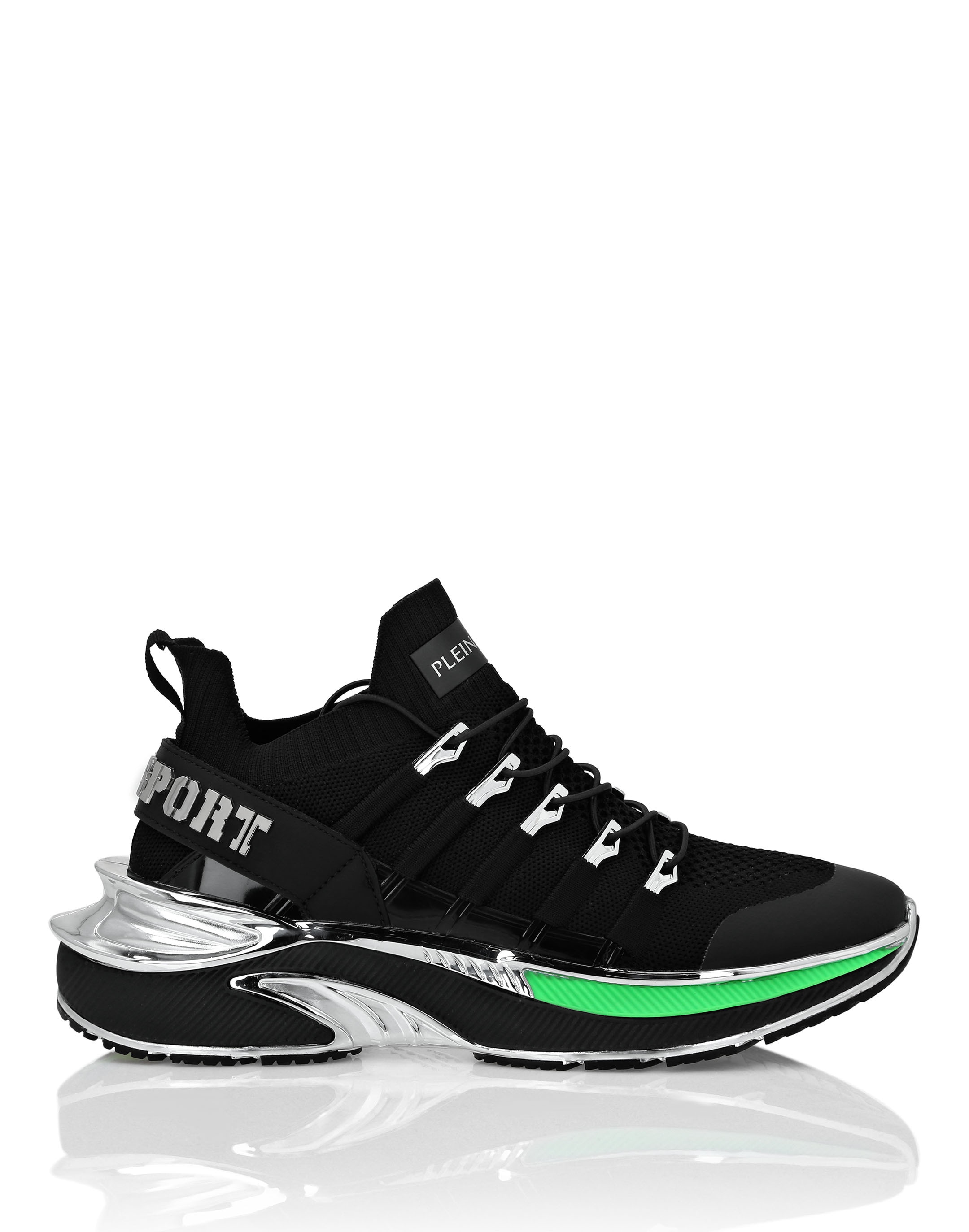 Sneaker PLEIN SPORT "Chrome Surfer", Herren, Gr. 47, Normalschaft, grün (0227, schwarz, grünfluo), Schuhe Sneaker