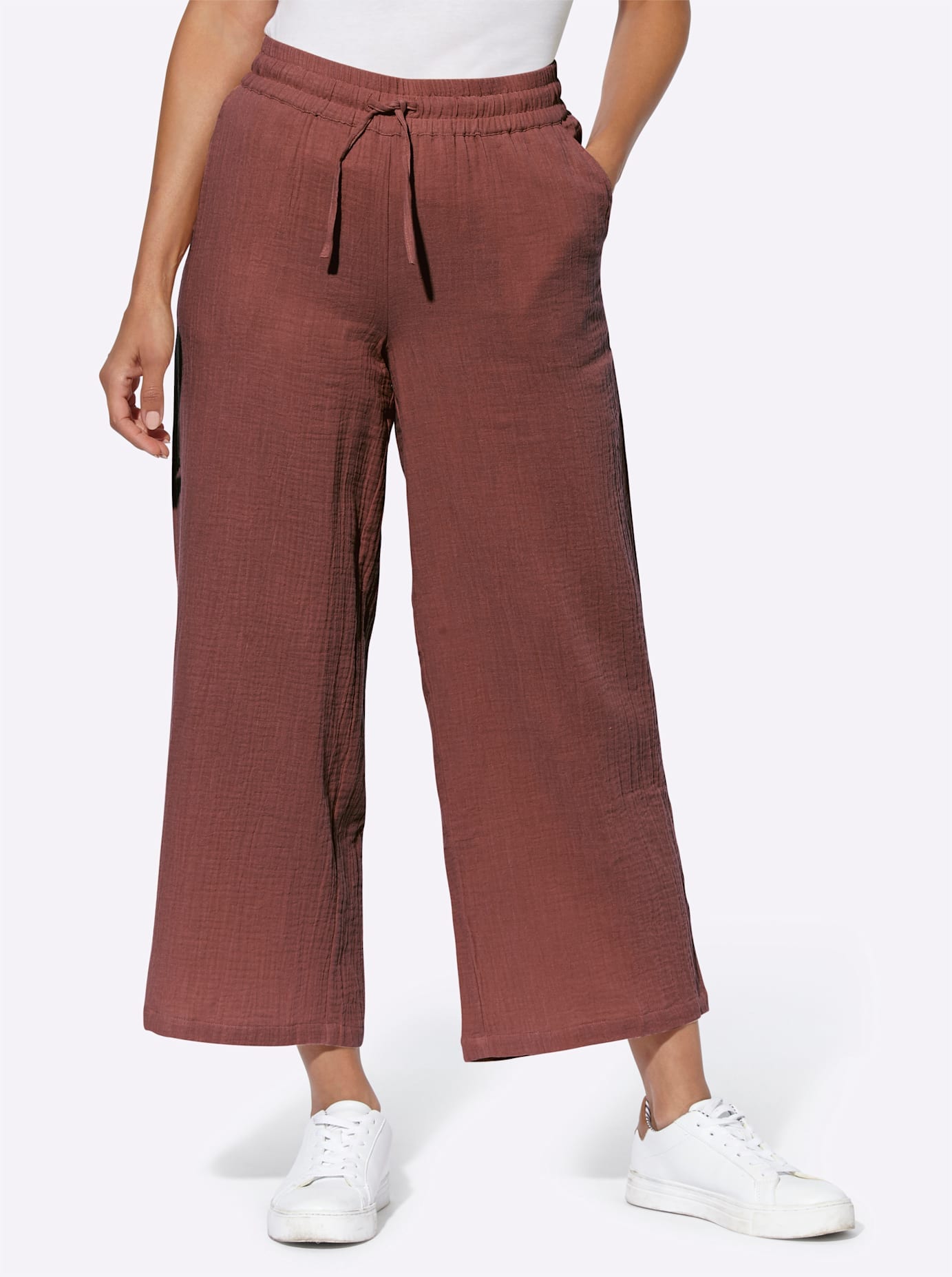 Culotte CASUAL LOOKS, Damen, Gr. 54, Normalgrößen, rot (rotbraun), 100% Baumwolle, unifarben, 7/8-Länge, Hosen Culotte