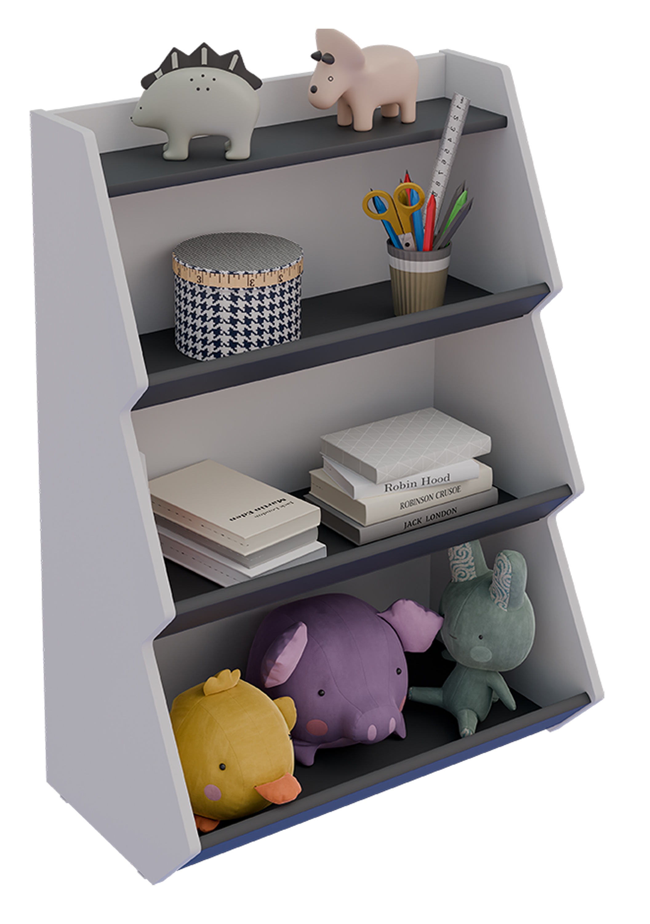 Standregal VCM "Holz Kinderregal Bücherregal Kinder Regal Italu", grau (weiß, anthrazit), Regale, Standregal