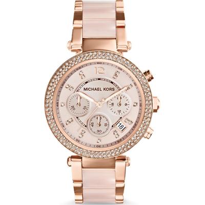 Chronograph MICHAEL KORS "PARKER", rosa (roségoldfarben), Armbanduhren, Damen, Quarzuhr, Armbanduhr, Damenuhr, Stoppfunktion, Edelstahlarmband Image