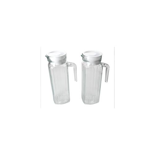 2er Set LIMA Kühlschrankkrug mit Deckel weiß 0,95L Henkel Glas-Karaffe Kanne