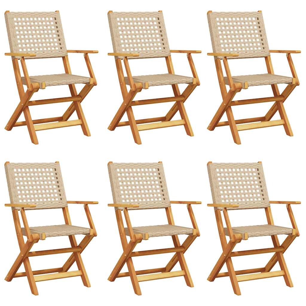 vidaXL Gartenstühle 6 Stk. Klappbar Beige Poly Rattan & Massivholz Image