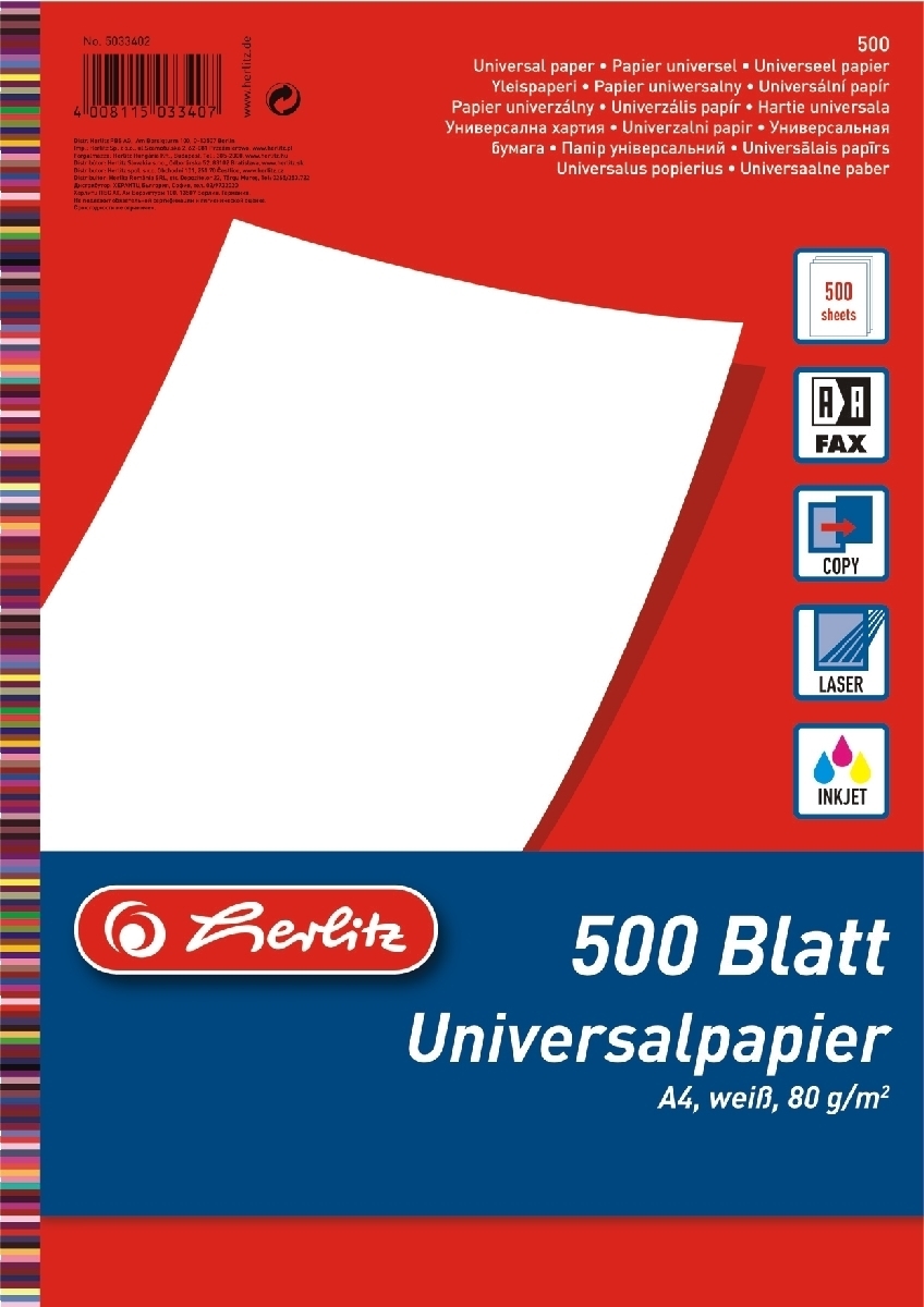 herlitz Kopierpapier A4 80g/qm weiß VE=5x500 Blatt Image