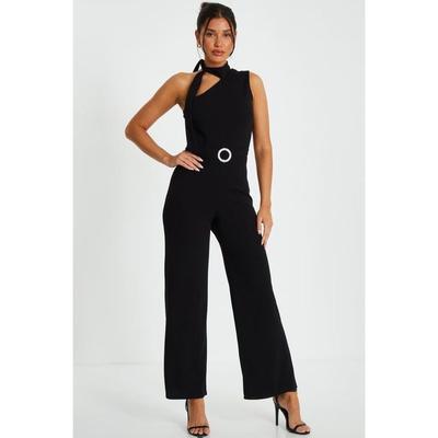 Scuba Crepe Tie Neck Palazzo Jumpsuit - Blue - Quiz Jumpsuits