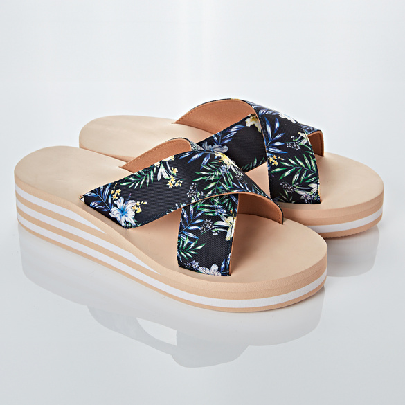 Pantolette „Hibiskus” blau