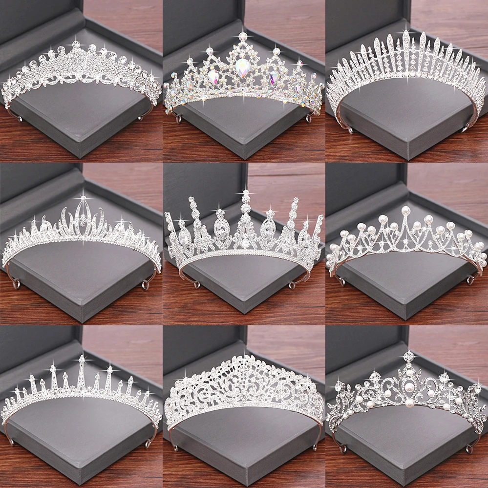 Neueste Strass Braut Diademe und Krone Hochzeit Haarschmuck Brautkrone Silber Farbe Hochzeit Kristall Tiara Kopf bedeckung Image