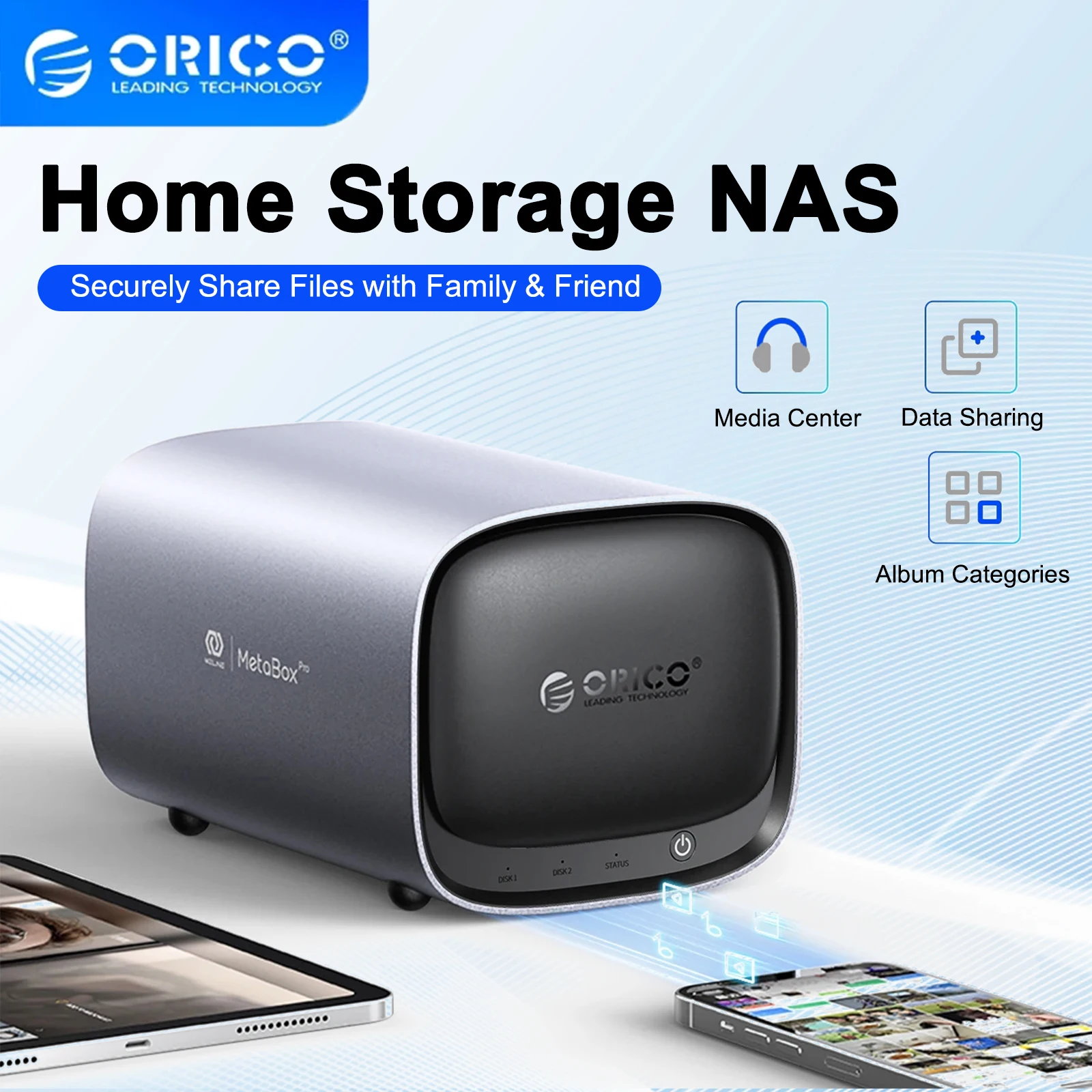 ORICO Dual Bay NAS MetaCube Haushaltsspeicher für 3,5-Zoll-Festplatte M.2 NVMe SSD Netzwerk Nas Server Speicher Fernzugriff mit Raid NAS