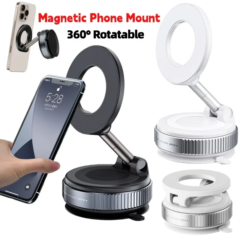 Vakuum-Telefonständer mit magnetischem Saugnapf, 360° ° Rotierender universeller, vakuumdrehbarer Handyhalter für iPhone 16/15/14/13/12 Plus Image