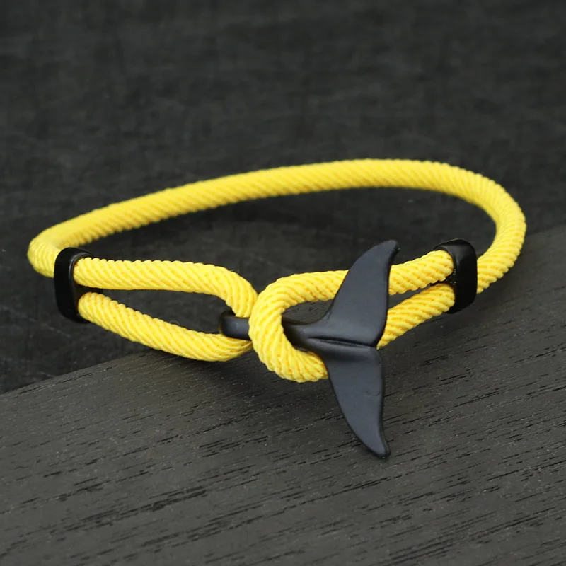 Einzigartiges schwarzes Fischschwanz-Seil-Armband für Herren und Damen, 8 Farben, handgefertigt, verstellbares Doppelschicht-Schnur-Armband, nautisches Surf-Zubehör Image
