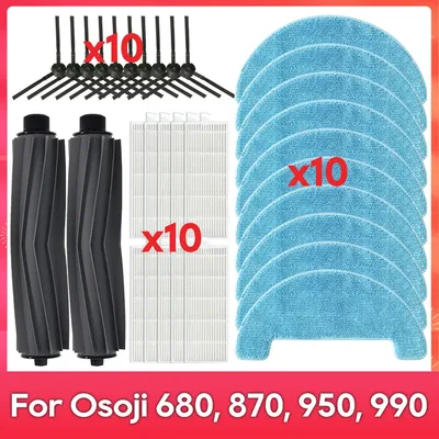 Passend für ( Osoji 680, 870, 950, 990 ) Ersatzteile für Saugroboter: Haupt- und Seitenbürsten, HEPA-Filter, Reinigungstuch. Image