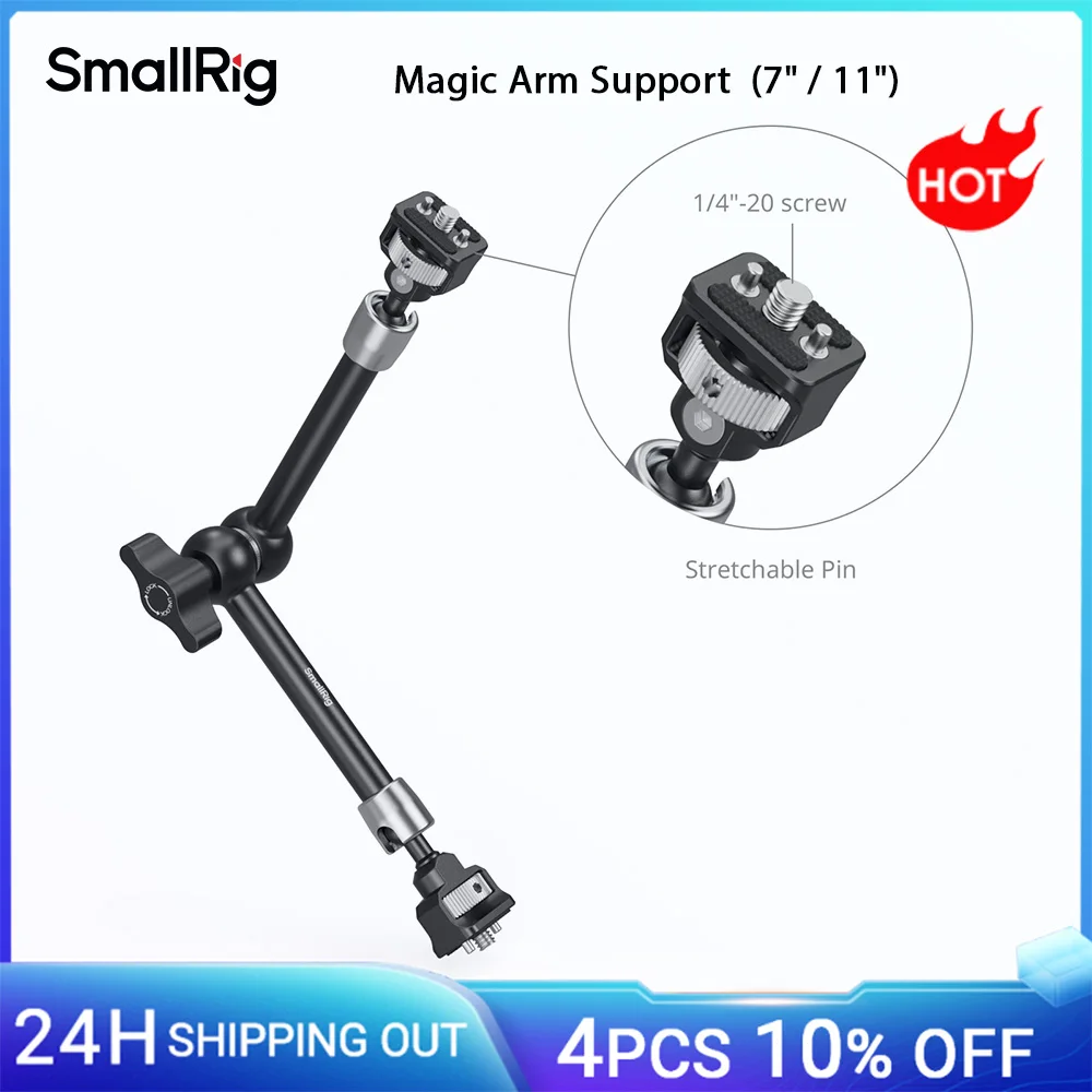 SmallRig 7/11 Zoll Magic Arm-Unterstützung mit 1/4"-20 Schrauben und einziehbaren Stiften für Monitore, Videoleuchten, Smartphones und Action-Kamera Image