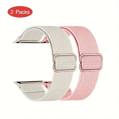 2PCS Elastic Nylon Straps for Apple Watch Band 45mm 44 mm Ultra2 49mm Series 9/8/742mm Bohemian Bracelet iWatch 6 5 4 Se 40/41mm Image