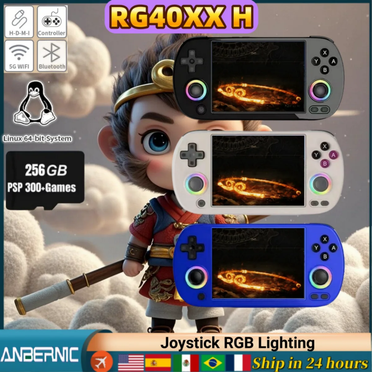 ANBERNIC RG40XX H Retro Handheld Spielkonsole 4,0 zoll IPS Bildschirm Joystick Effekt Consola RGB Beleuchtung PSP Video Player Konsole Image