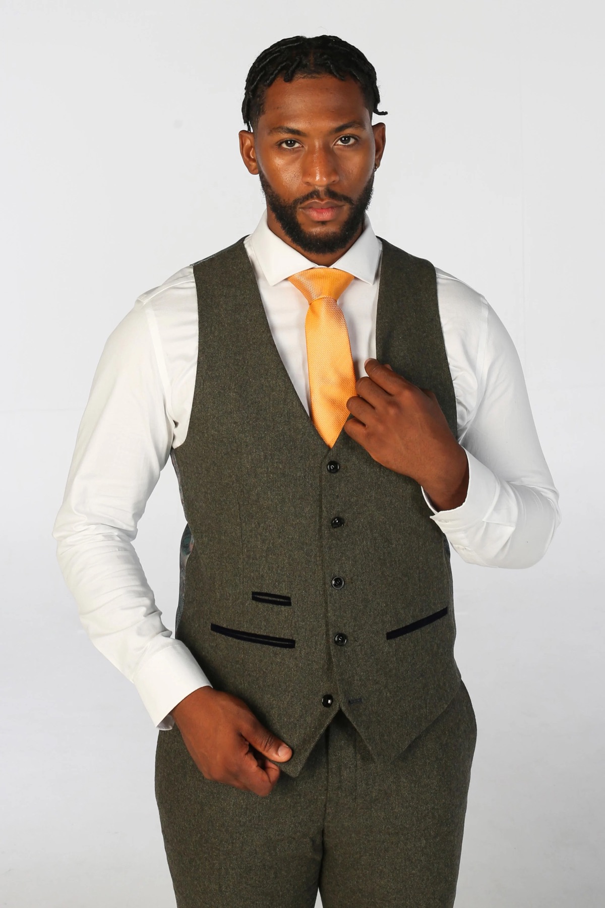 Olivgrüne Herrenweste aus Wollmischung mit Tweed Image