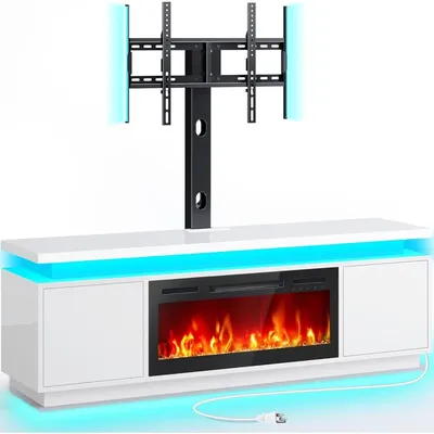 Fireplace TV Stand with Led Lights and Power Outlets, TV Stand Mount with 30" Electric Fireplace,