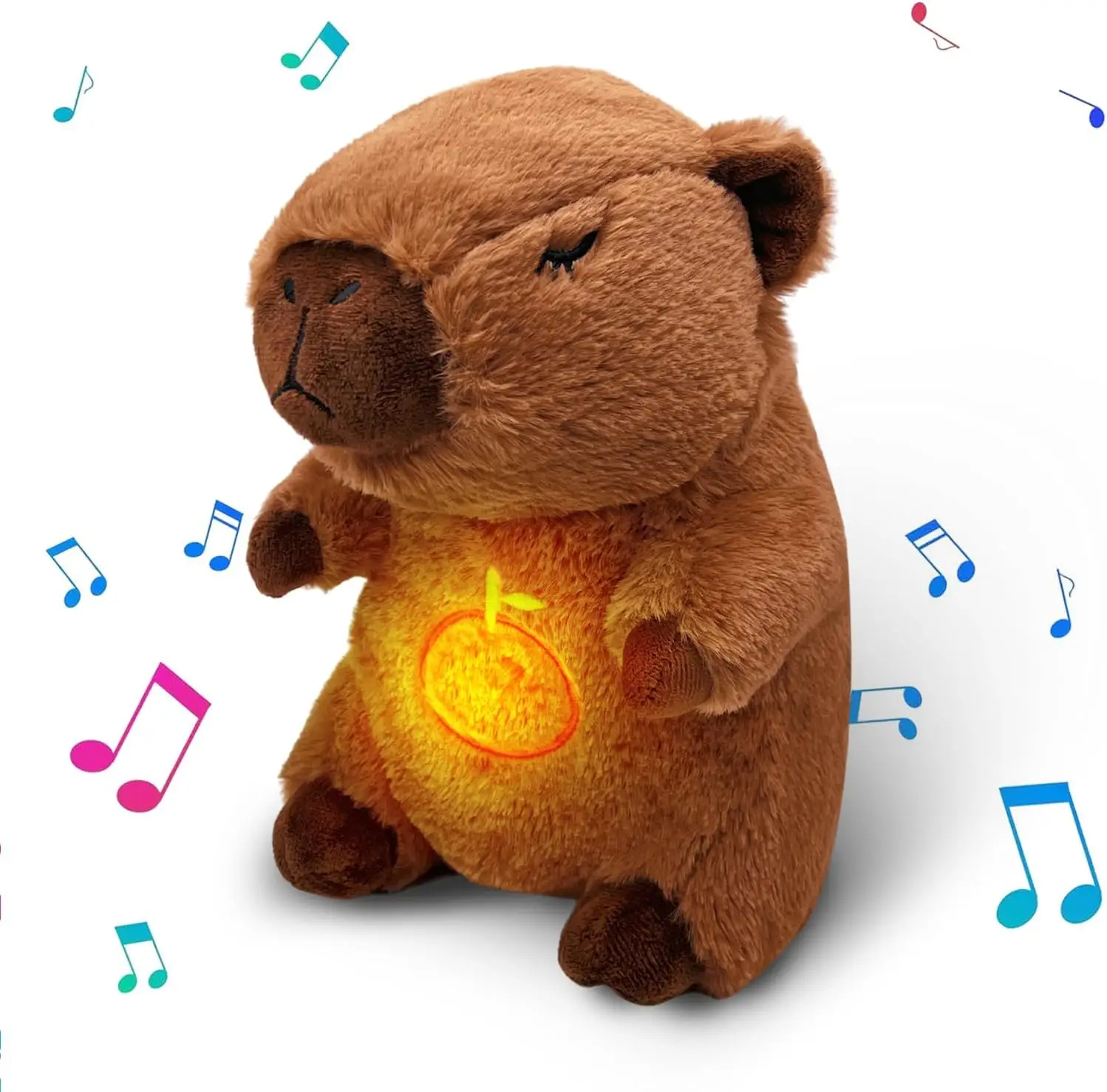 Breathing Capybara Baby Animals Plush Toys Kids Plush Doll Baby Sleep Companion Sound and Light Doll Toy with Hug Stuffed