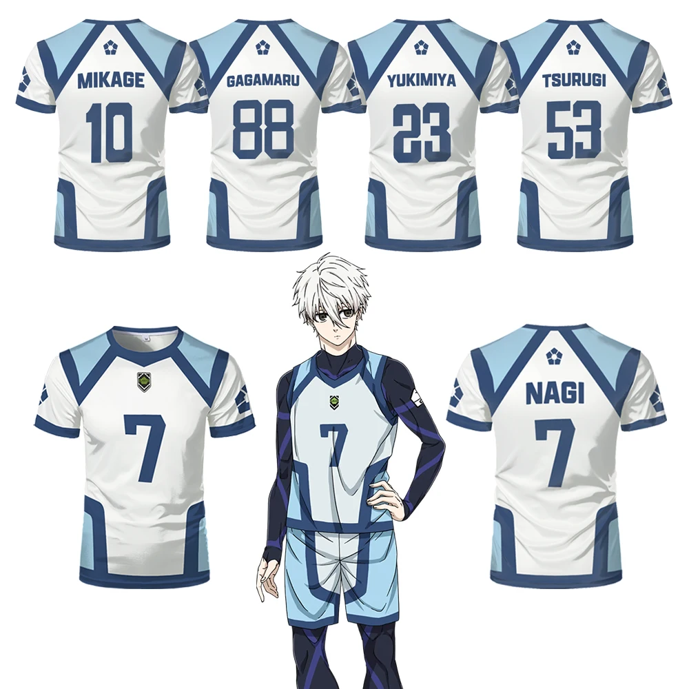T-shirt manches courtes col rond femme, haut de sport décontracté, dessin animé japonais Blue Lock saison 2, maillot de football