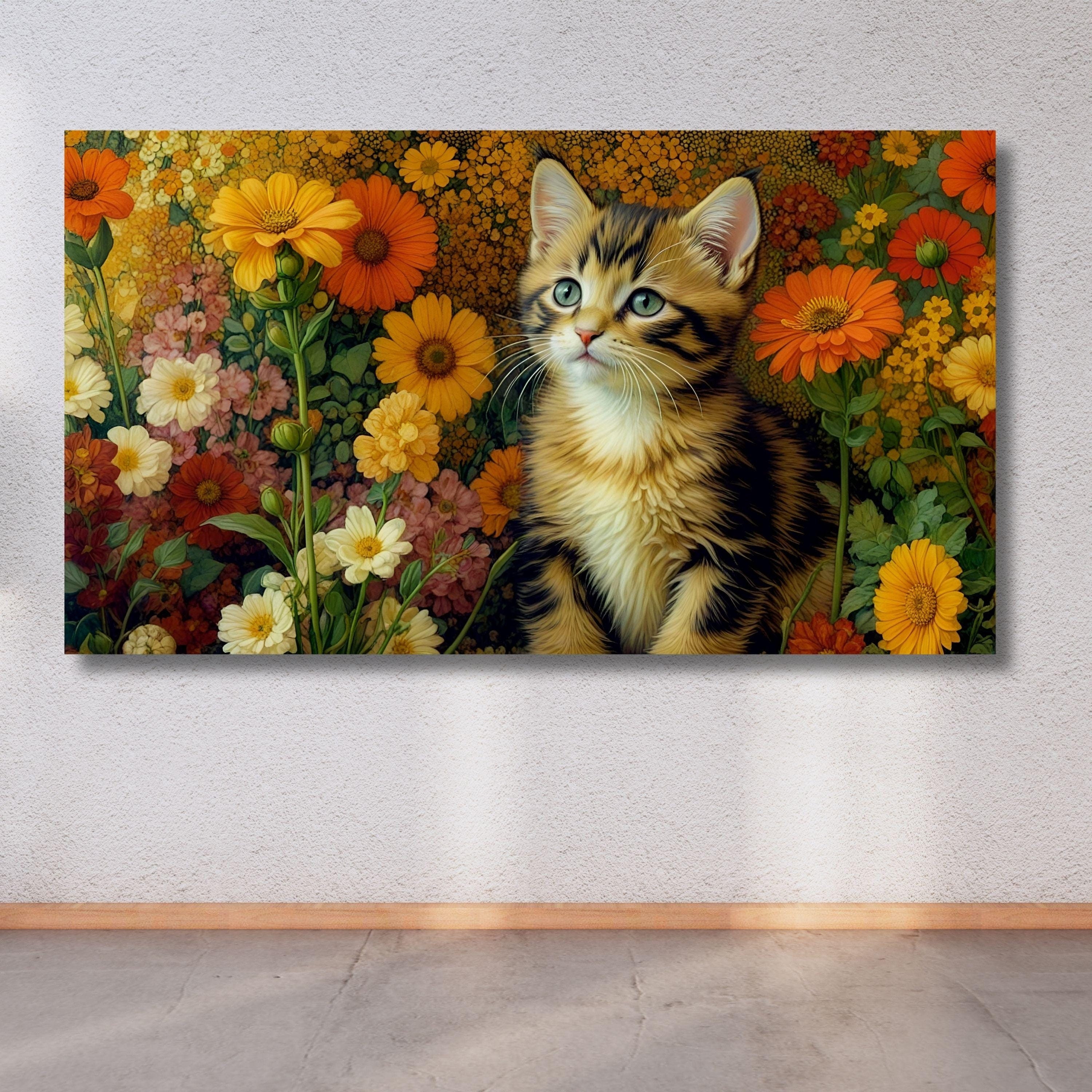Gustav Klimt Flower Garden Cat Canvas Wall Art Klimt Flowers Cat Canvas Poster Cat Wall Art, Stampa di gatto, Divertente regalo con gatto, Poster per