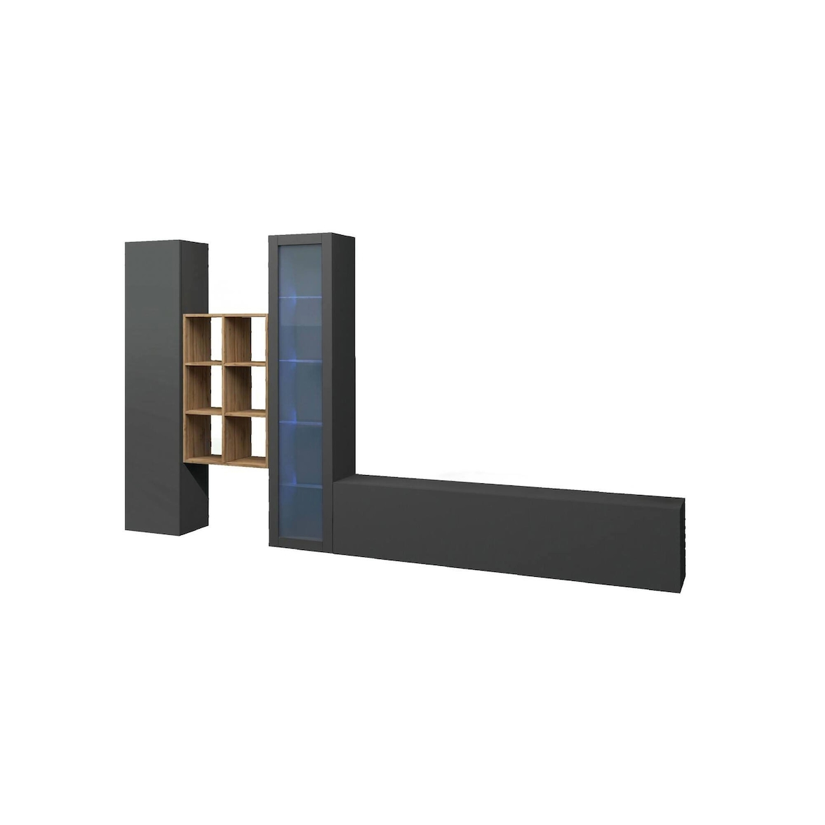 Dmora Ausgestattete Wand Dcragn, 3-türiges TV-Ständer-Wohnzimmerset mit LED-Licht, 100 % Made in Italy, 320 x 30 x 180 cm, Anthrazit, Image