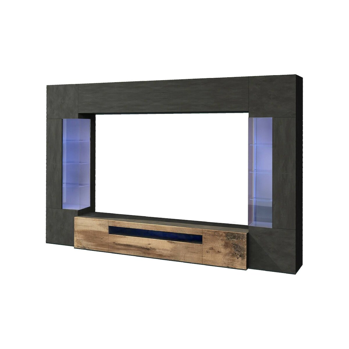 Dmora Ausgestattete Wand Dberard, 6-türiges TV-Ständer-Wohnzimmerset mit LED-Licht, 100 % Made in Italy, 290 x 40 x 191 cm, Anthrazit und Ahorn, Image