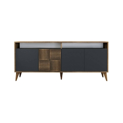 Dmora Konsolentisch Dpogg, Ausziehbarer Mehrzwecktisch, Eingangskonsole, Regal mit Erweiterungen, 180x35h79 cm, Walnuss und Anthrazit Image