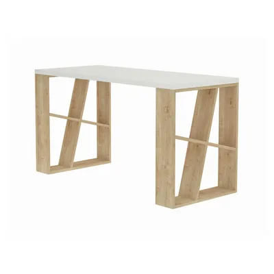 Dmora Schreibtisch Dmigliol, Mehrzweckschreibtisch, Bürotisch für PC, Eckschreibtisch, 140x60h75 cm, Weiß und Eiche Image