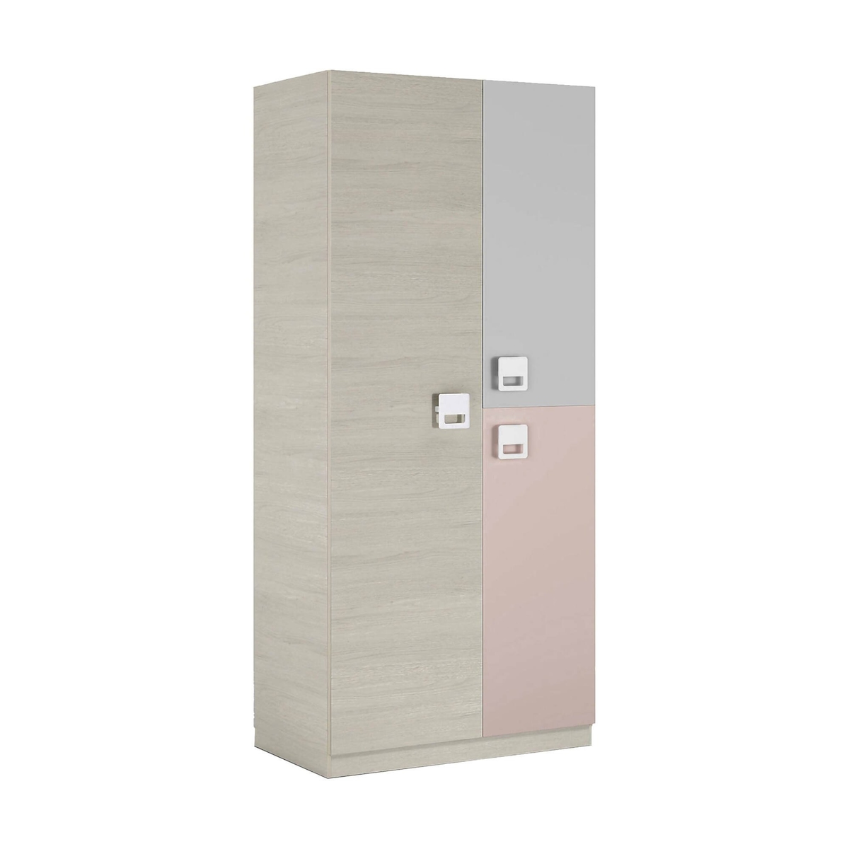 Dmora Garderobe Manchester, Kleiderschrank im Schlafzimmer, Schrank mit 3 Türen und 3 Einlegeböden mit Kleiderstange, 90x52h200 cm, Grau und Rosa Image