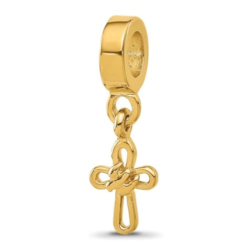 JewelryWeb 7.27mm 925 Sterling Silver Reflections Gold Plated Dove Religious Faith Cross Dangle Bead-Bead Charm Pendant Necklace for Women